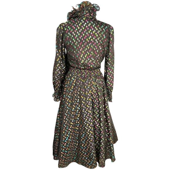 Halogen x Atlantic-Pacific XS Set High Neck Blouse Midi Skirt Multicolor Dot - Picture 2 of 16